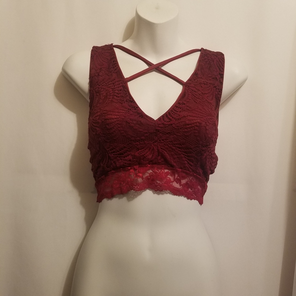BOOHOO LACED CROSSED FRONT MARRON BRALETTE